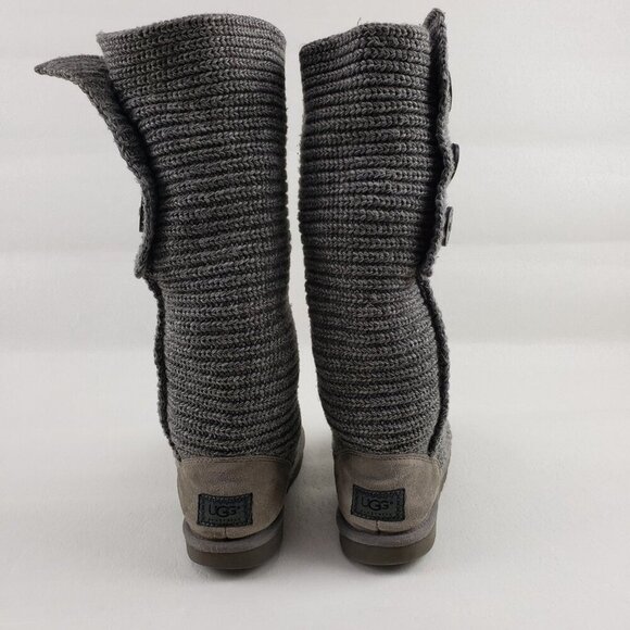 Ugg Cardy Knit Tall Boot Womens 8 Gray Pull On Button Up Sweater Winter Cozy - Picture 7 of 14